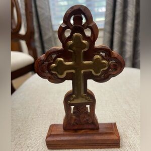 VINTAGE: Rustic Hand Carved Wooden Standing Cross,Religious